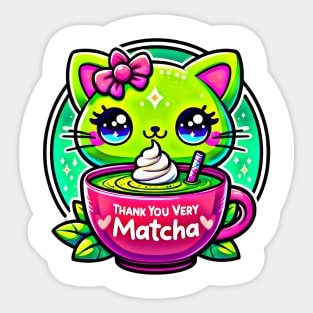 Adorable Matcha Cat Art Print - Whimsical Green Tea Kitty Sticker